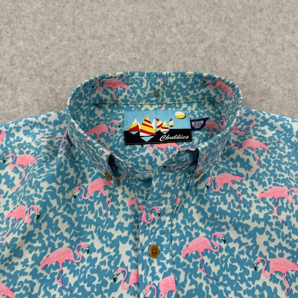 Chubbies Shirt Mens Medium Blue Polo Flamingo All Over Print Performance Golf - Picture 3 of 10